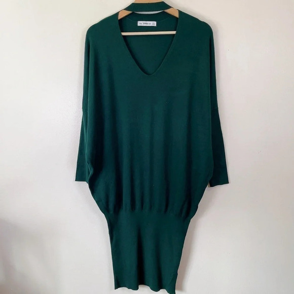 Zara Green Vneck  Choker Knit Sweater Dress - Picture 2 of 15